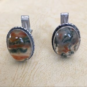 Vintage Shiptonia Sterling Moss Agate Cufflinks